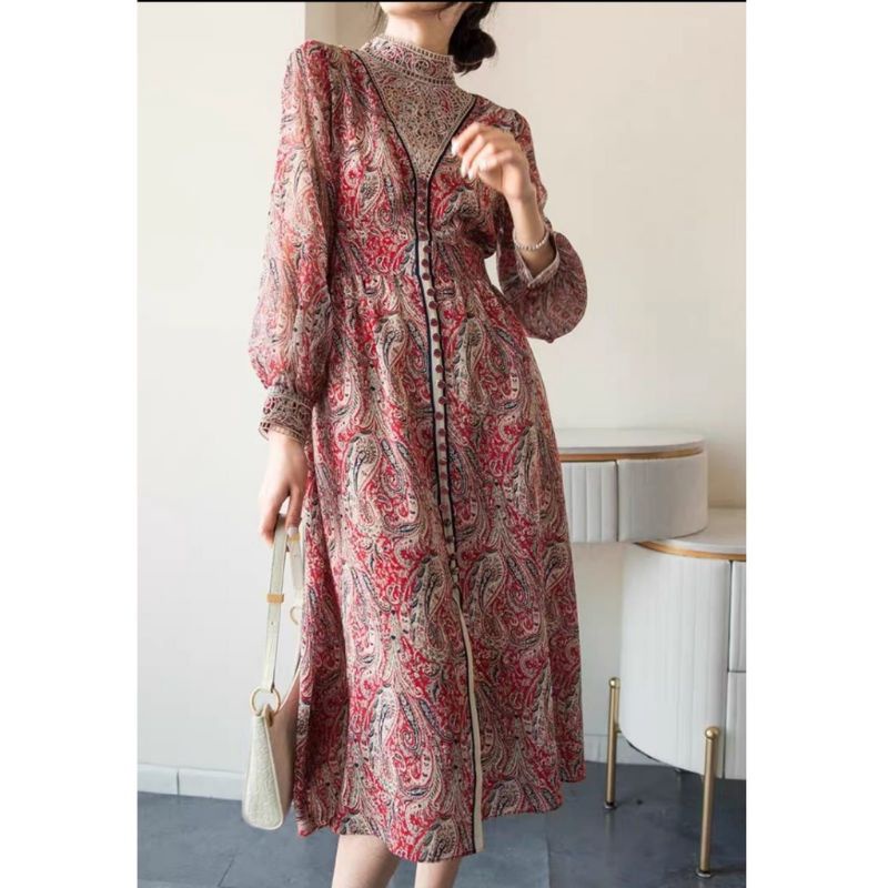 MDLV ~ 57740 MOUSELINE EMBROIDERED NECKLINE DRESS GAMIS MAXI GAMIS MUSLIM FASHION MUSLIM IMPORT