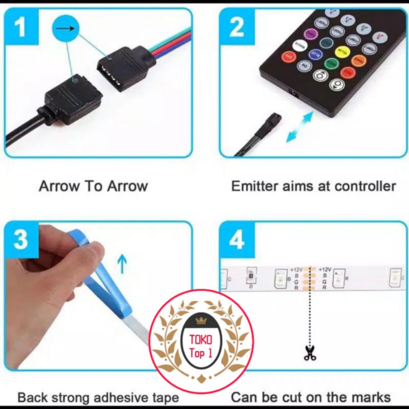 Paket Lampu SENSOR MUSIC Led strip RGB  5050 IP44 Sensor Suara Music 5m  Disco Warna Warn