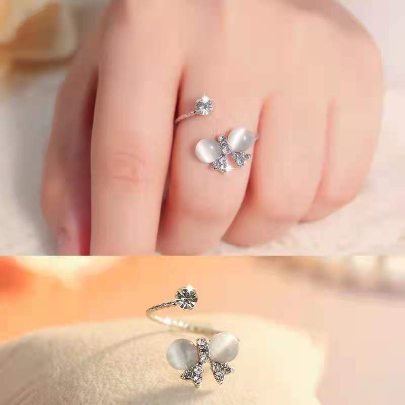 Cincin Model Terbuka Aksen Mutiara | Set Cincin Kombinasi Geometris | Cincin Bahan Stainless Steel | Aksesoris Wanita Untuk Hadiah