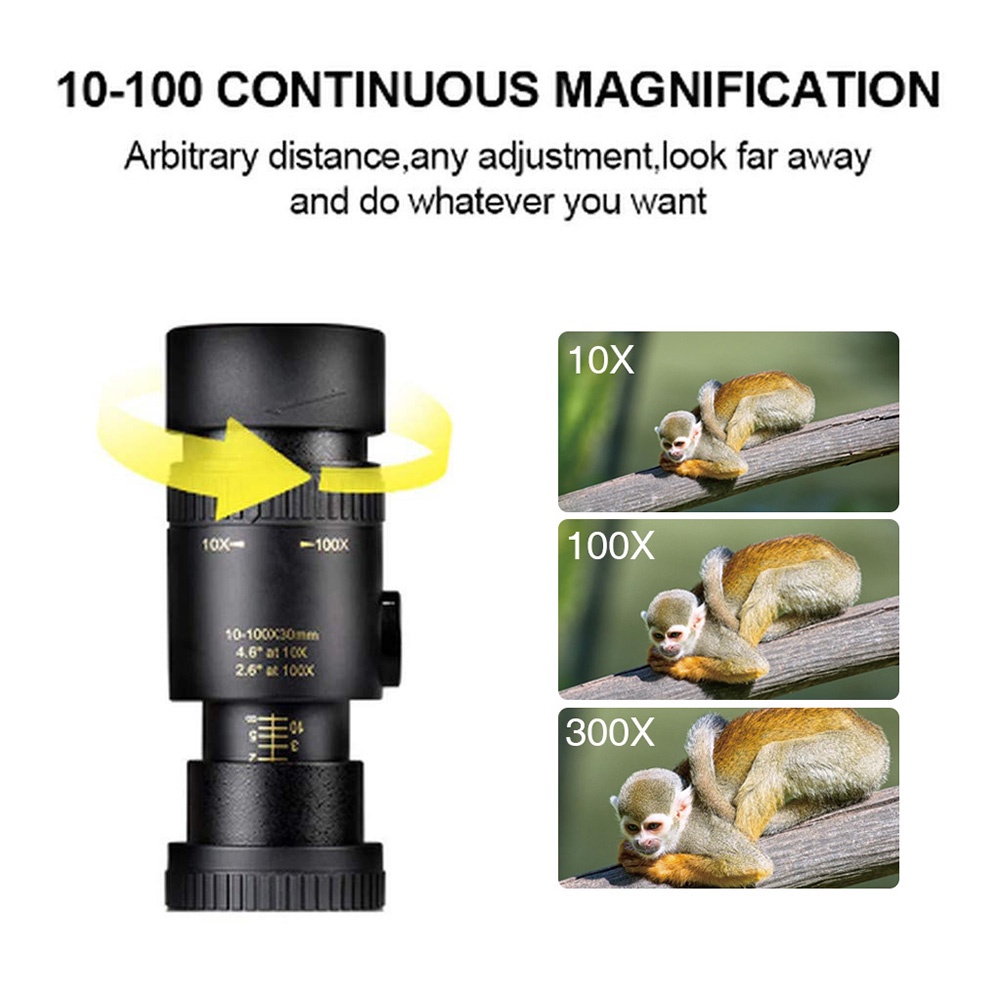 canaan 4K 10-300X40mm Portable Telephoto Zoom Monocular Telescope for Phone Camera Lens