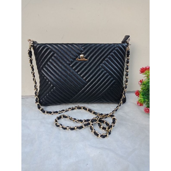 CARLO RINO ORIGINAL SLING  KULIT RANTAI HITAM, PRELOVED CARLO RINO,  TAS CARLORINO