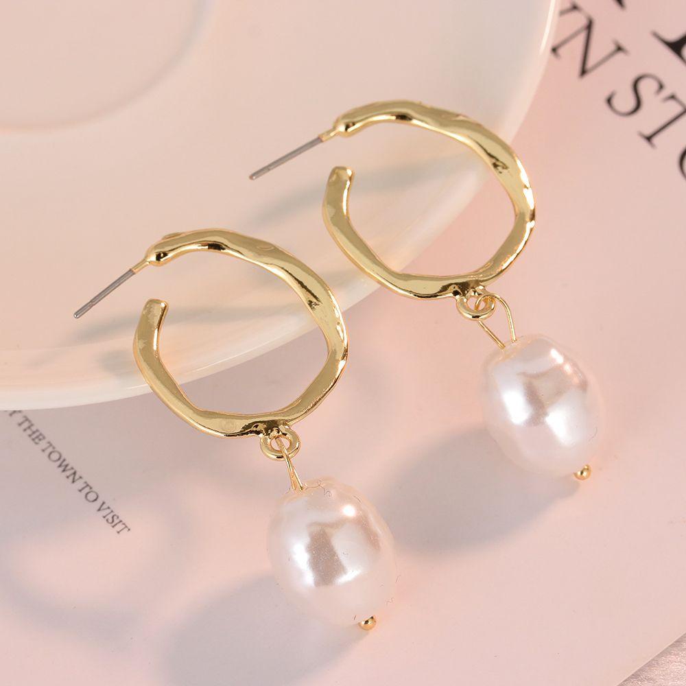 Lily Baroque Pearl Earrings Mode Baru Korea Desain Perhiasan Pesta Pernikahan Geometris Lingkaran Tidak Teratur