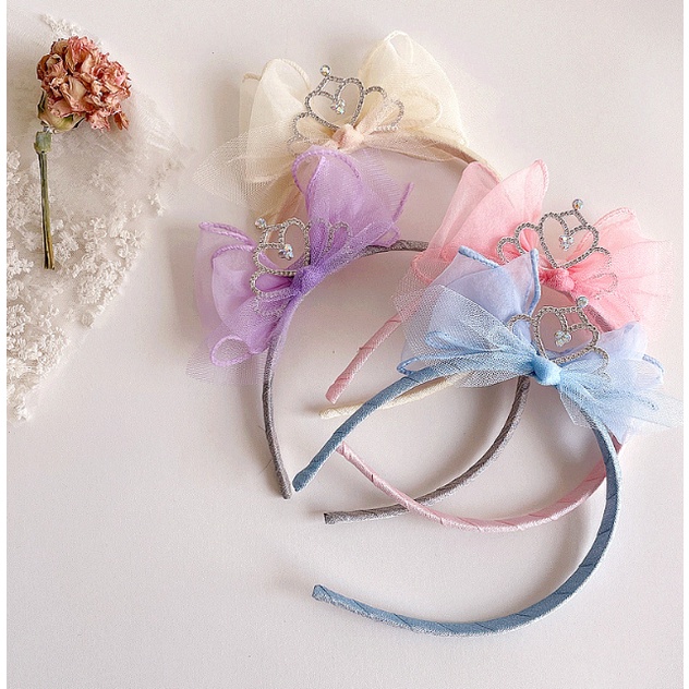 Bando Pita Korea / Bando Mutiara Anak Renda Motif Mahkota Edith