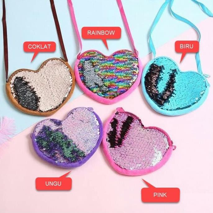 Tas anak sequin manik manik payet blink blink selempang ukuran besar - Ungu