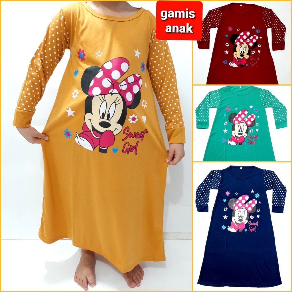 gamis anak perempuan kaos 1- 11 tahun tangan panjang muslim cewek  miki grosir