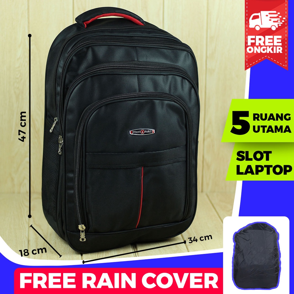 Ransel Gendong Pria Polo Mikro Hitam Tas Punggung Laptop Cowok SMP SMA Keren Berkualitas Keren Awet Backpack Pria Hitam Polos Tebal Bonus raincover Murah