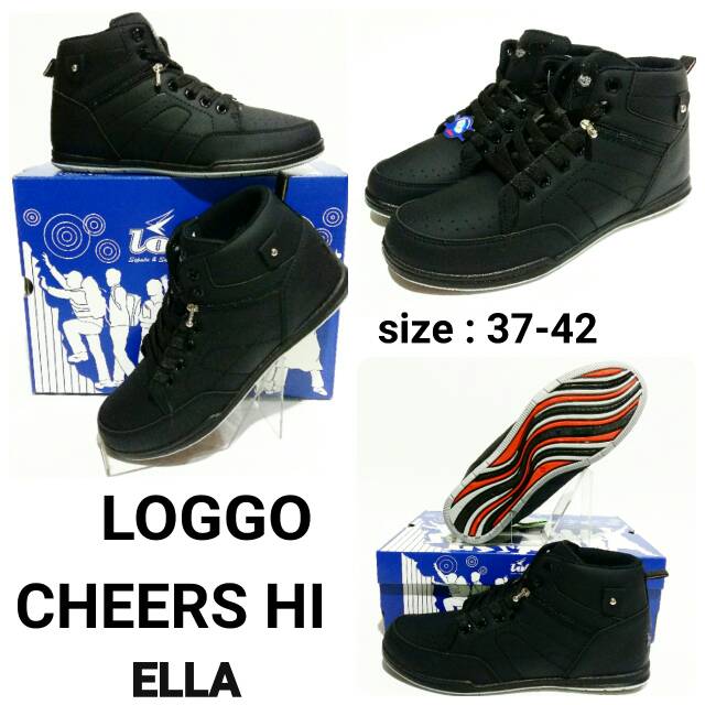 Sepatu sekolah pria wanita Loggo Cheers Hi Ella sepatu Full Black unisex murah dan terbaru