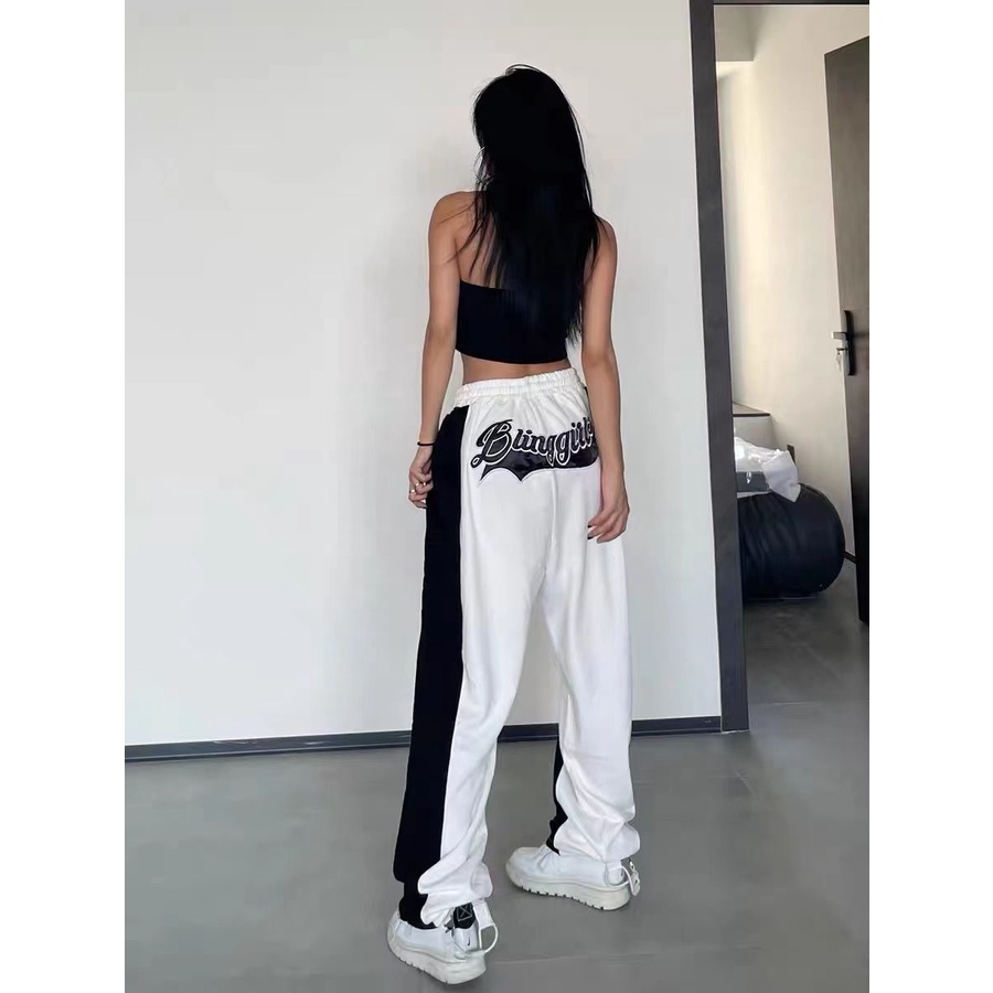 Merek Fashion Amerika Hip Hop Celana Olahraga Wanita Musim Panas Baru Jahitan Kasual Celana Bordir L