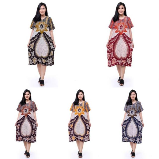 Daster Batik Lengan Pendek - Motif Acak / Campur - Lehar Kancing