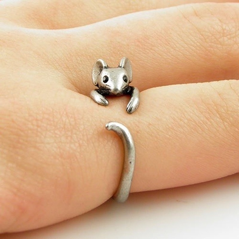 Cincin Model Terbuka Adjustable Desain Tikus Untuk Wanita