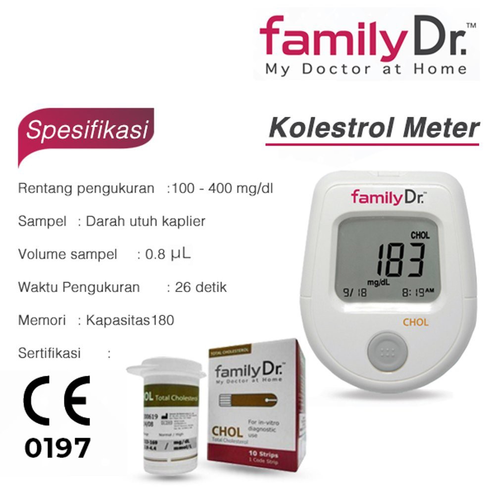 Alat Cek Kolesterol Family Dr Cholesterol Alat Test Cholesterol dan strip 10pcs