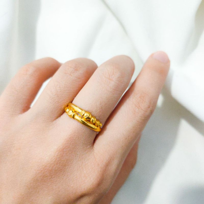 Cincin Wanita Model Tali Lingkar Merica Elegant Emas Asli