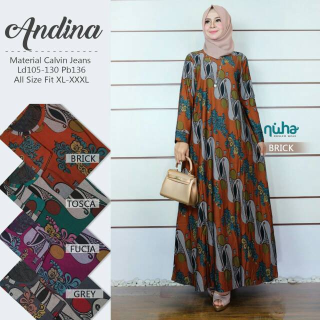 ANDINA DRESS, DRESS MAXI CANTIK DAN ANGGUN ORIGINAL NUHA HIJAB, MOTIF BATIK PARANG