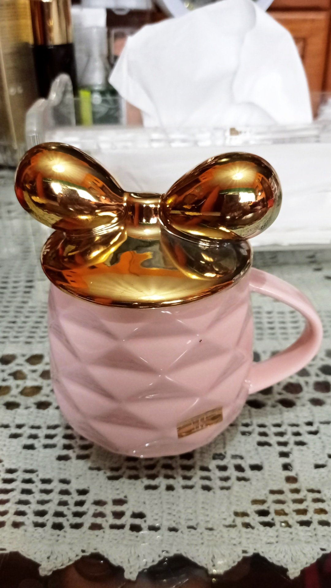 Gelas Mug Keramik Impor Motif Pita Ribbon Gold/cangkir Lucu/mug Unik