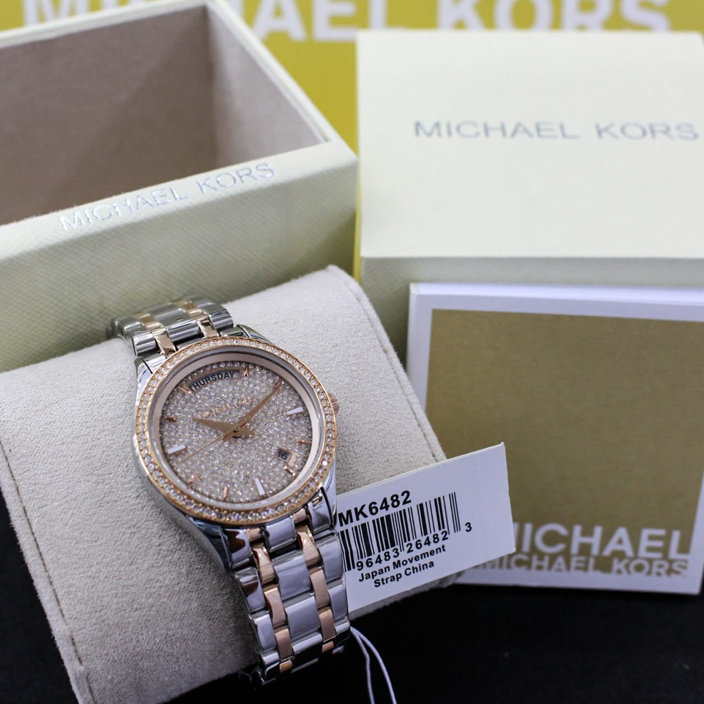 terlaris d=33mm. Michael Kors MK 6482 Original, All stainless steel, Silver-RoseGold, Full diamond