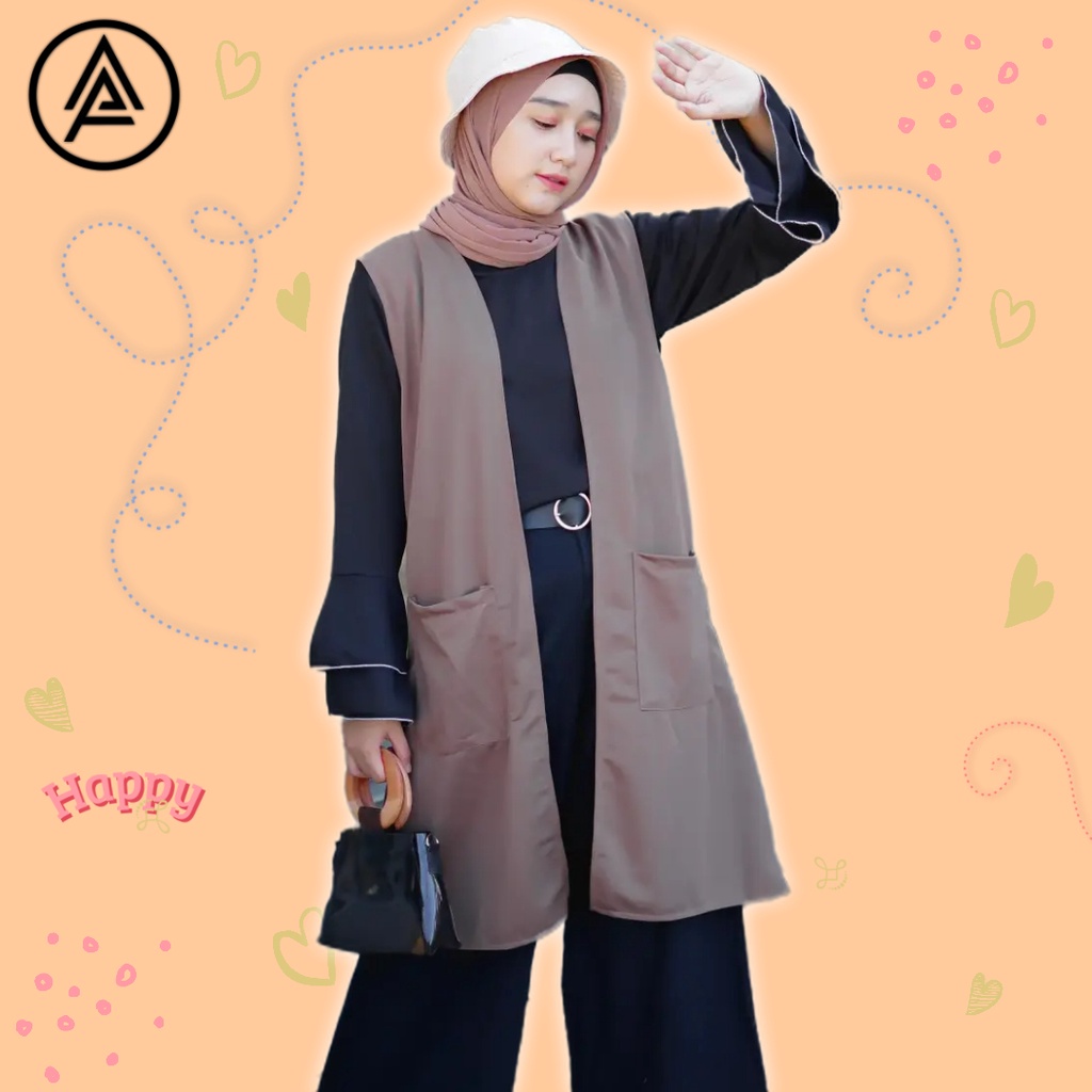 Outer Cardigan Wanita Pocket Plain Luaran Cewek Cantik Kekinian Terbaru Lengan Bolong Over Size