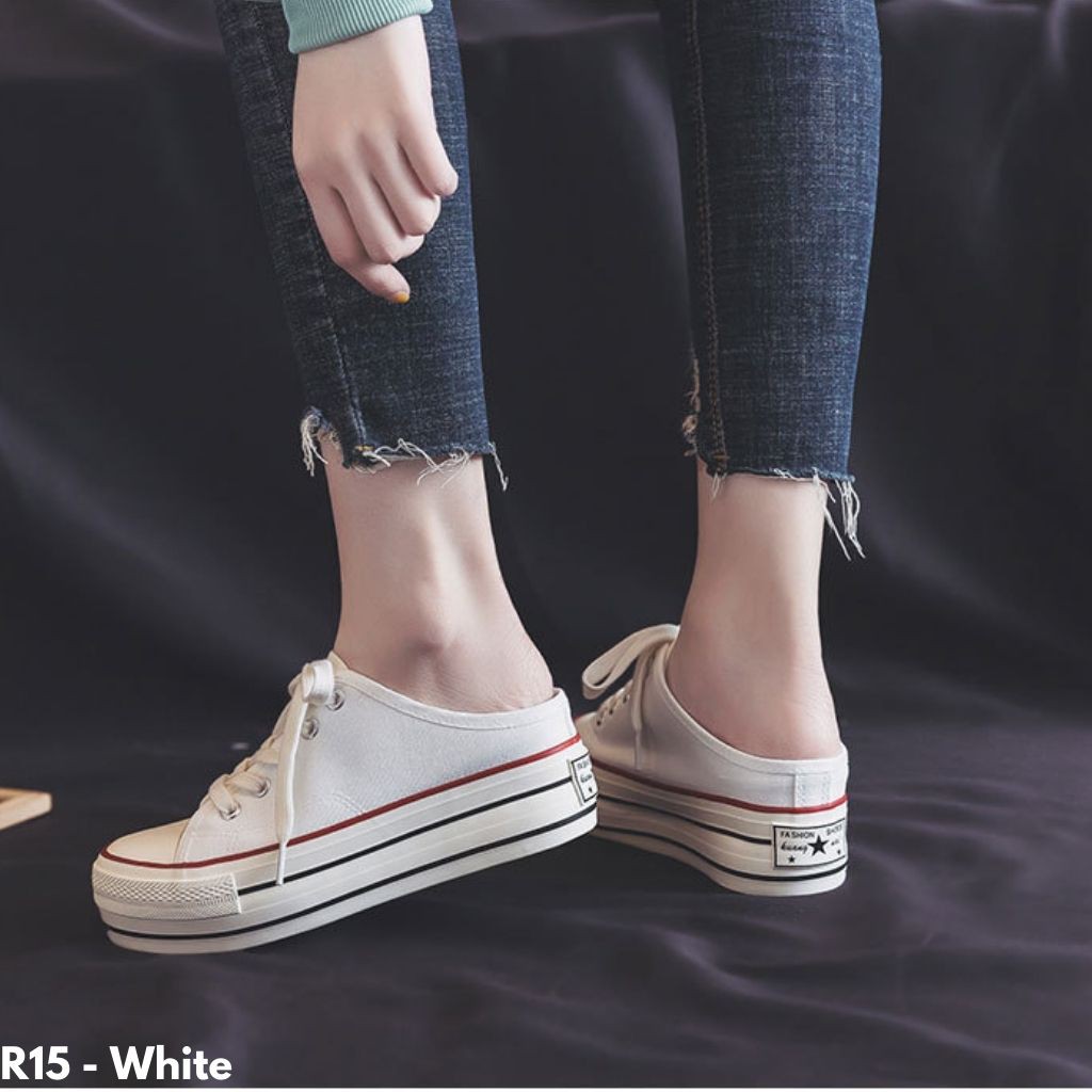 SEPATU SNEAKERS SELOP MODEL PLATFORM TINGGI GAYA KOREA KANVAS IMPORT WANITA KEKINIAN #R15