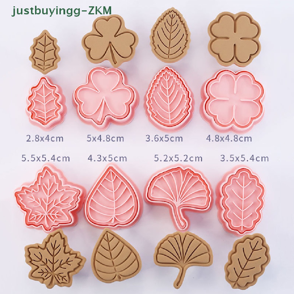 8pcs / set Cetakan Pemotong Kue / Biskuit Bentuk Daun Tanaman 3D