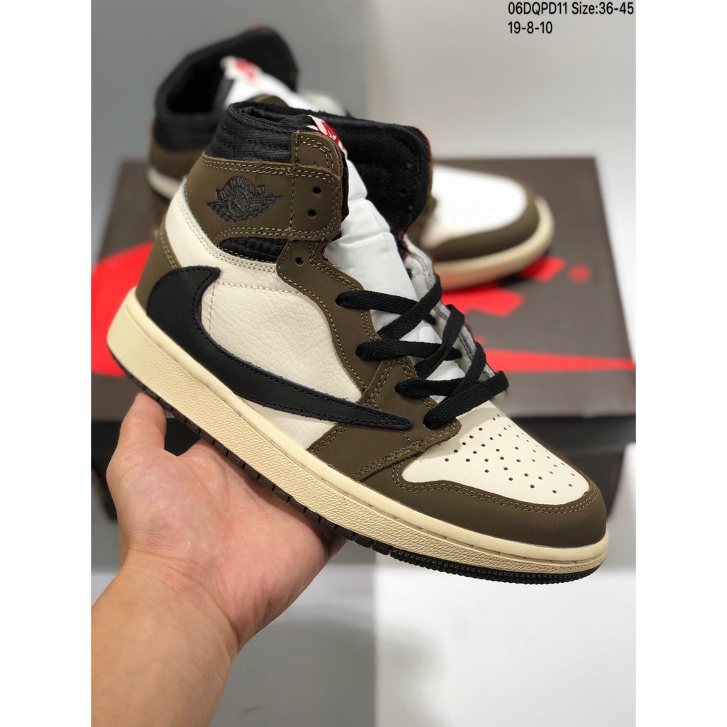 Nike Air Jordan 1 x Travis Scott AJ1 Women Men White Dark Brown Basketball Shoes CD4487-100 | Shopee Indonesia