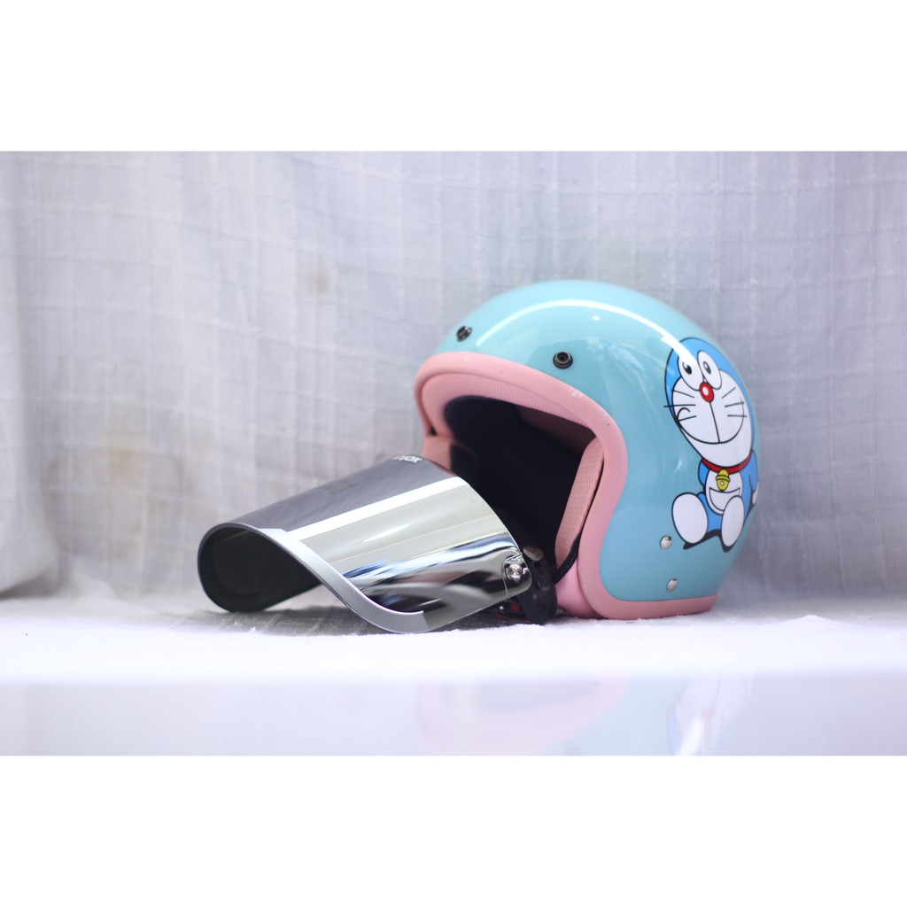 HELM BOGO CAMELIA PASTEL DORAEMON DEWASA KACA DATAR SILVER-5