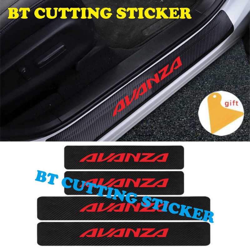 4pcs sticker stiker carbon 3D sill  plate protector pelindung pijakan kaki bawah pintu mobil Toyota Avanza