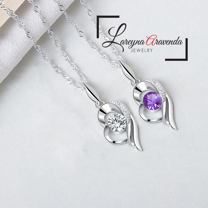 Kalung Wanita Titanium Liontin Motif Love Unik Kristal Crystal KL033