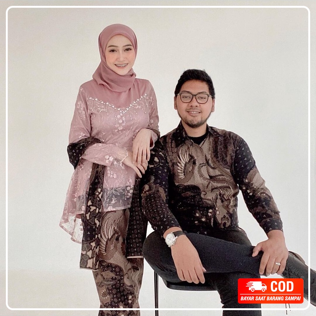 New Collection - Batik Kebaya Couple Ranita Payet Tulle Mutiara Kombinasi Tutu Jaring - Baju Kondangan