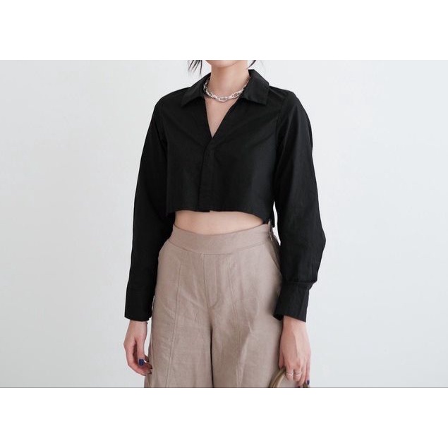 BEFAST - ZEC OOTD Blouse BINA / Kala Poplin Crop Blouse / Atasan kemeja Lengan Panjang / Fashion Wanita Kekinian / Kemeja Casual Wanita / Pakaian Wanita Kekinian / Outfit Selebgram / Kemeja Crop Polos / Terlaris / Trendy