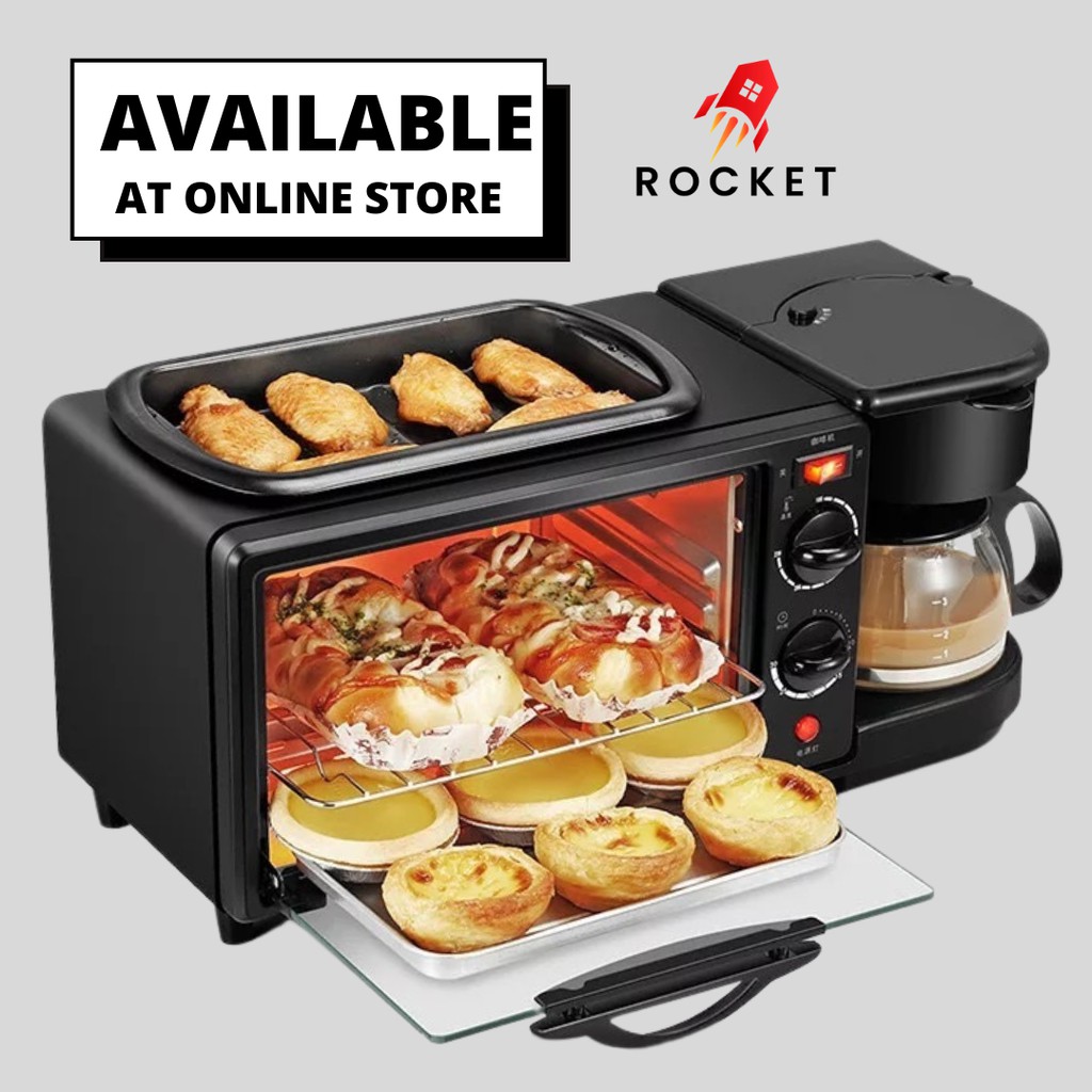 3 in 1 Breakfast Maker Pemanggang Roti Mesin Kopi Grill Pan