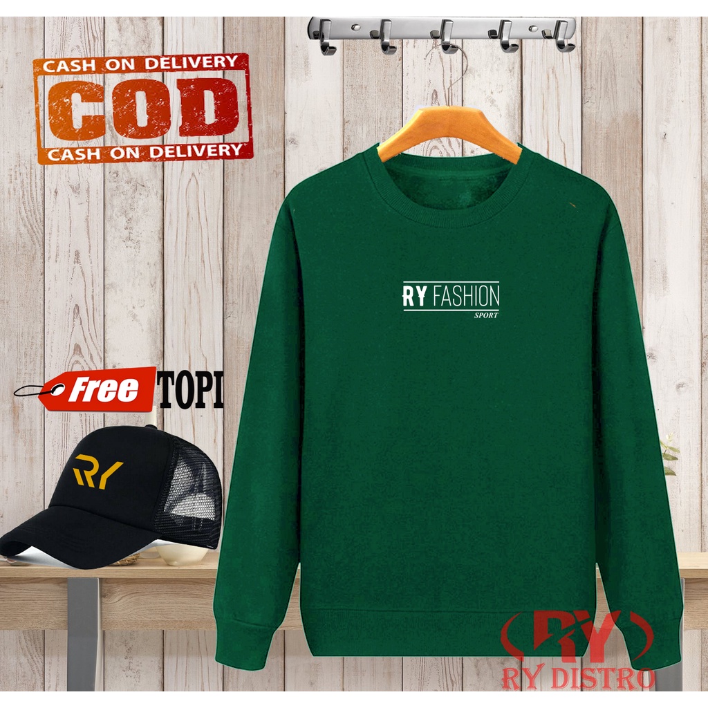 BUNUS TOPI ... Sweater RY FASHION SPORT Putih + Topi Random / Sweater Pria & Wanita / RY Distro
