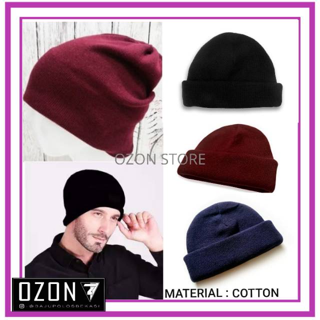 Kupluk Rajut Polos Katun Short Beanie Hat Caps Distro NAVY/ Biru Dongker