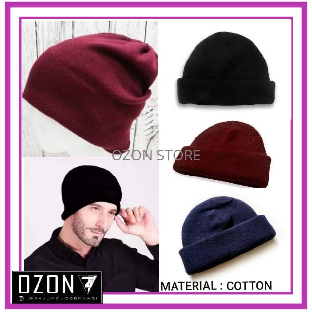 Kupluk Rajut Polos Katun Short Beanie Hat Skate Distro Polos Hitam