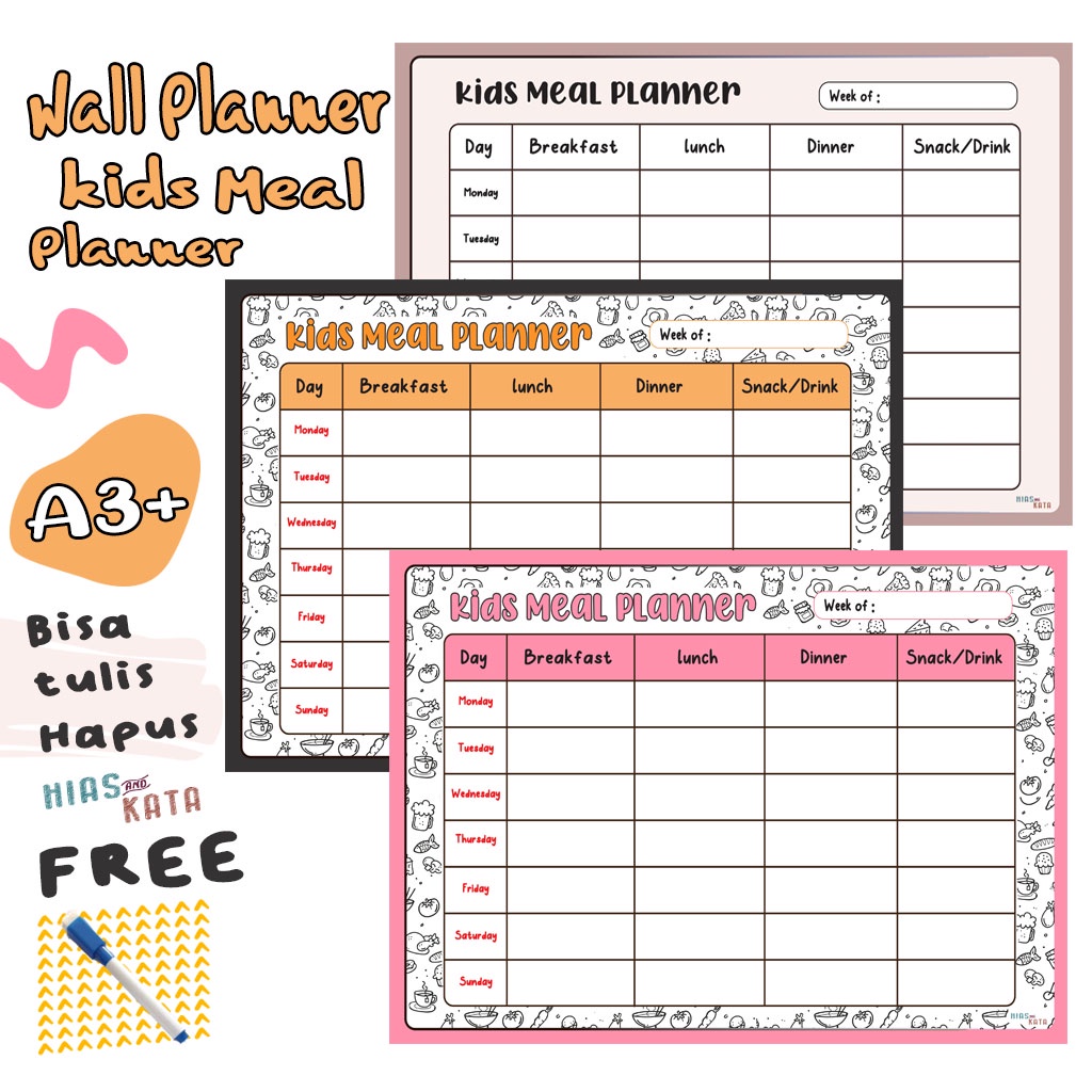 

Wall Planner Kids Meal Planner Agenda Makan Anak Size A3+ (Free spidol Wipe & Clean)