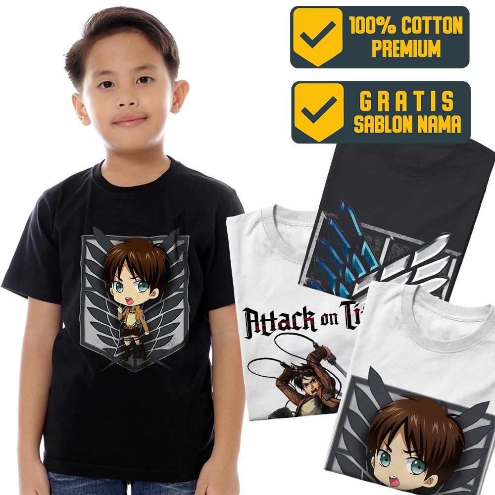 Attack On Titan - Baju Kaos Sablon Nama Anak Levi Ackerman Eren Mikasa Armin