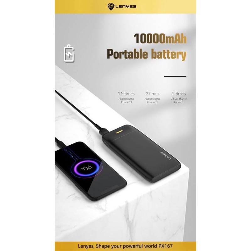 Powerbank 10.000 Mah Lenyes PX167 Original 2A Real Capacity 2 USB 10000 mah