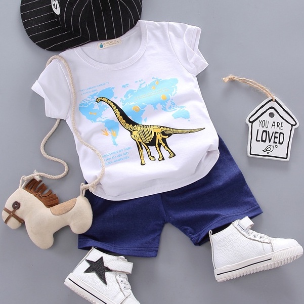 Cherry COD Setelan Baju Anak Laki Laki Motif Dino Maps / Baju Anak Laki Laki Dinosaurus SB43