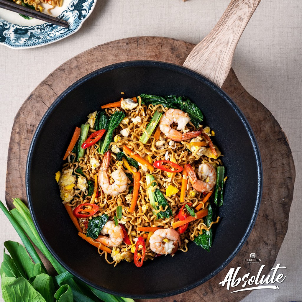 Kuali Granite Kuali Keramik Anti Lengket Wajan Granit 28 cm 32 cm Debellin AsiaWok Tutup Gas Induksi