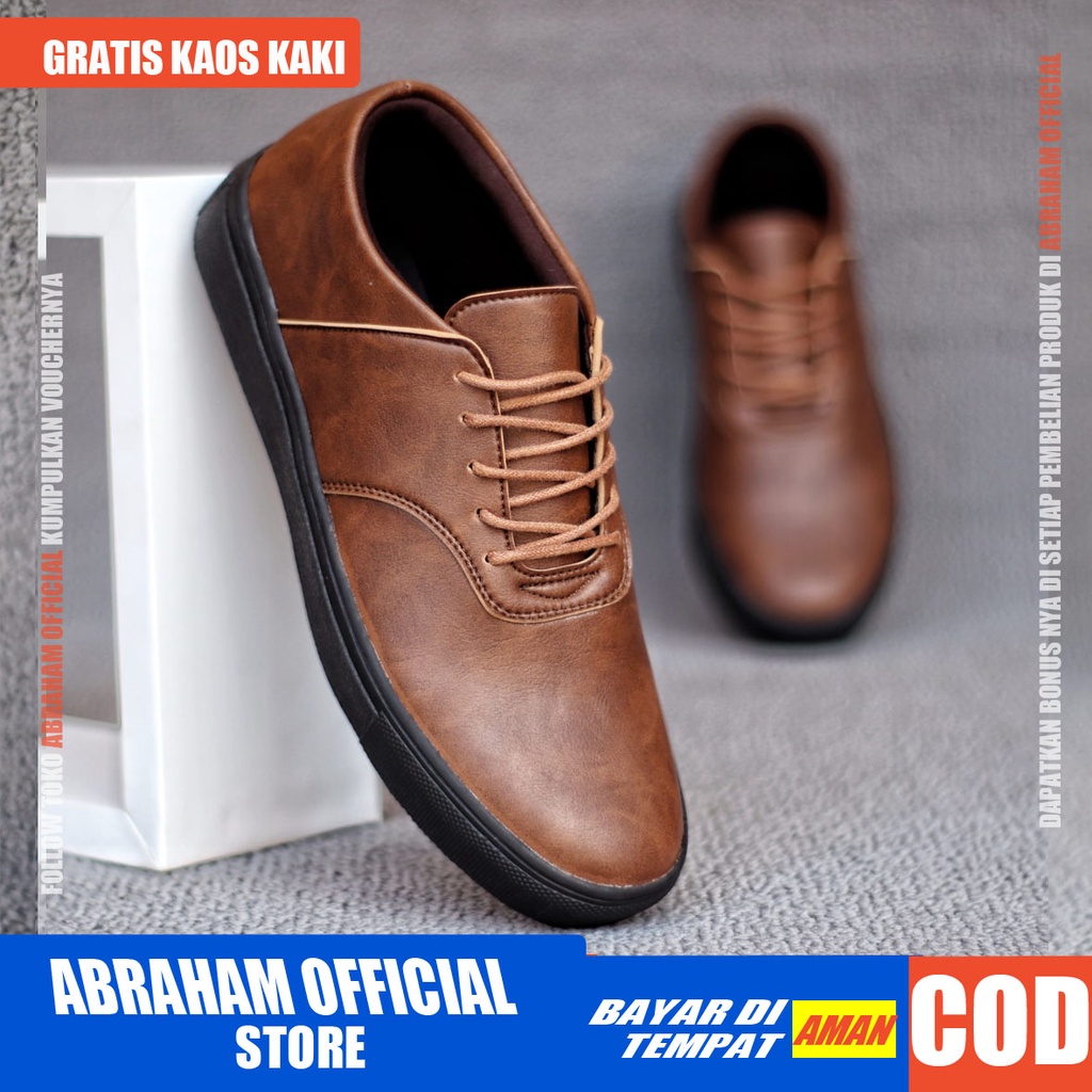 AUTENTIC - Sepatu Pria Casual Sneakers Kulit Syntetic Kerja Kantor Kondangan Cowok / Cowo Sepatu Kasual Semi Formal Kerja Kantor Kuliah Gaya Santai Keren Kekinian Original Murah Terlaris