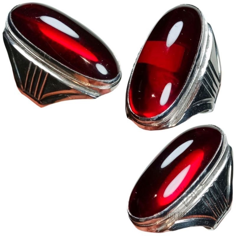 Cincin Pria COD//Batu Cincin Merah Siam Poles Pandan Super Mewah Super Termurah