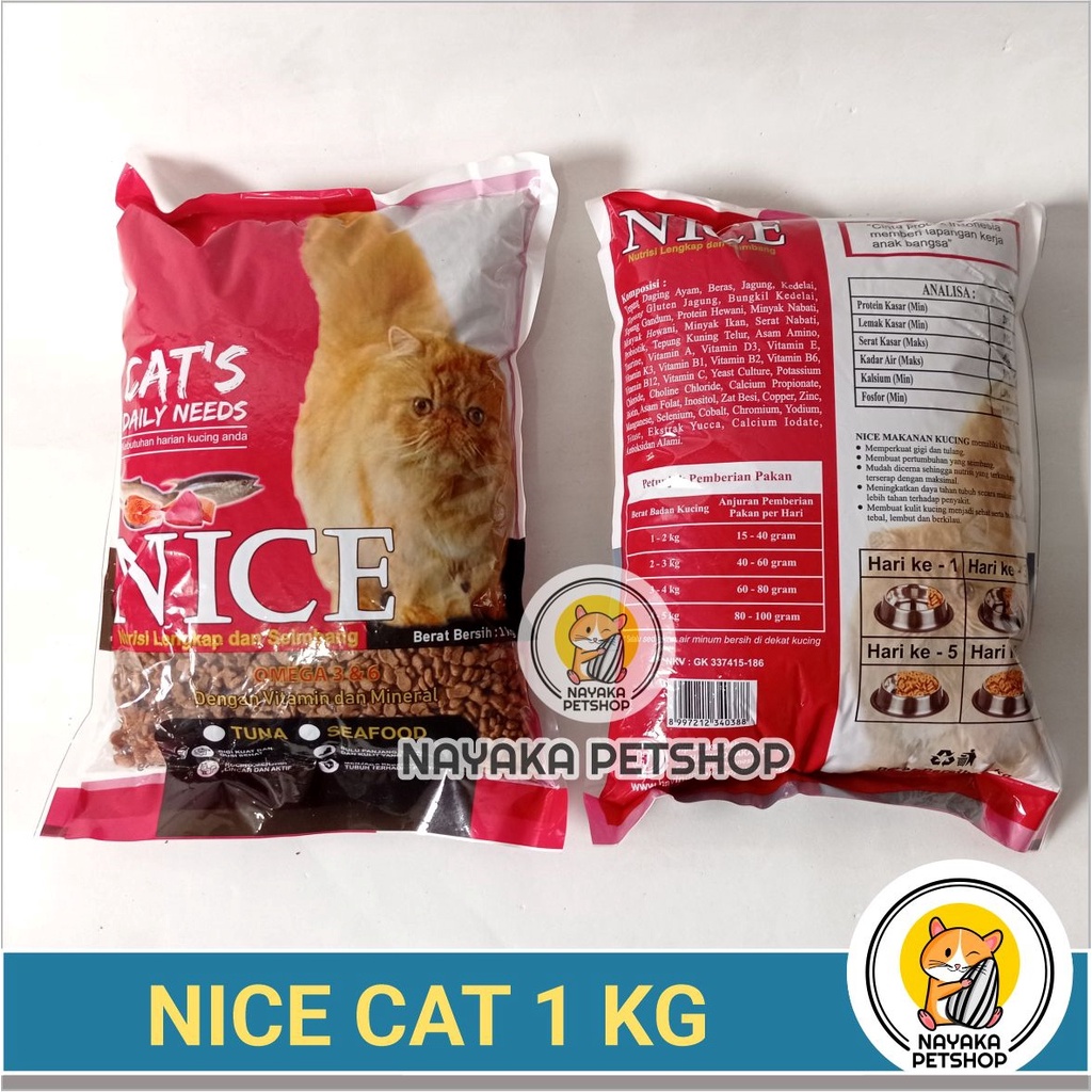 Nice Cat 1 Kg Pakan Kucing Kering Adult Dry Food Makanan Tuna Seafood