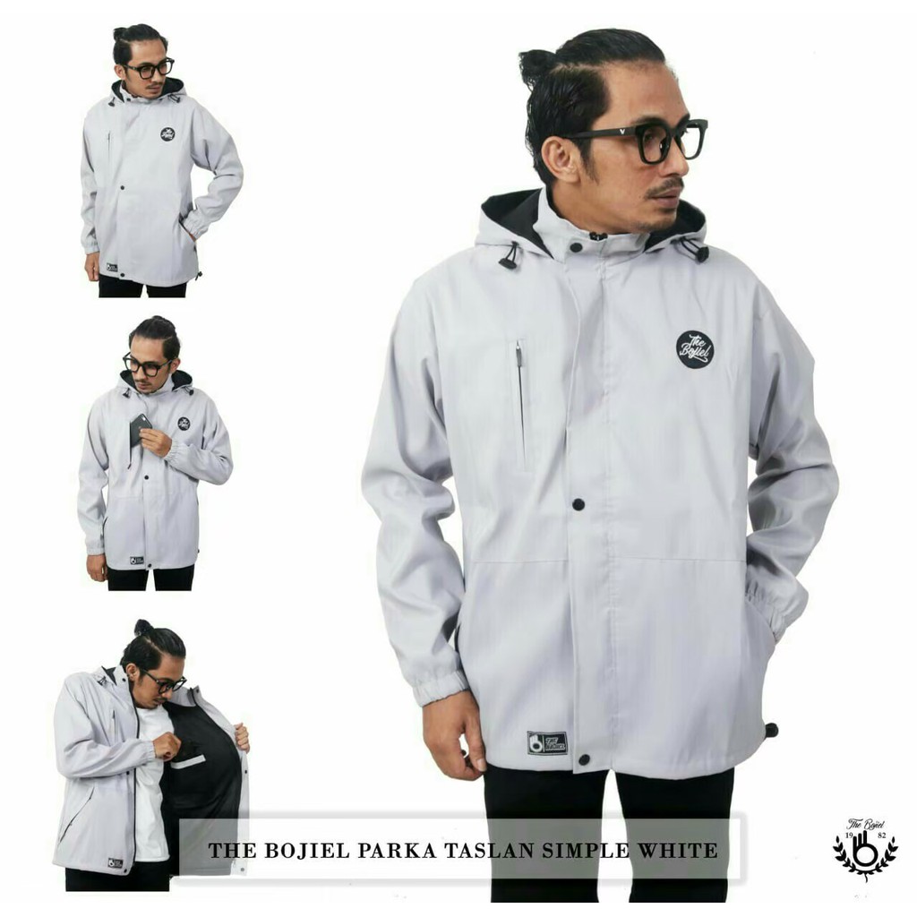 Jaket Parka Pria taslan Waterproof - Jaket Pria Taslan Simple Original The Bojiel - Putih