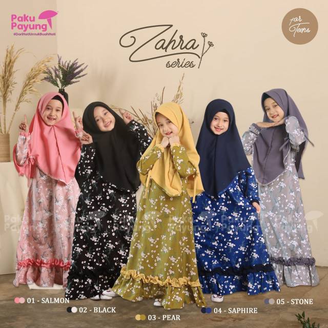 Pakaian muslim anak/ baju muslim anak/ gamis set anak zahra series paku payung terbaru/ brand ori