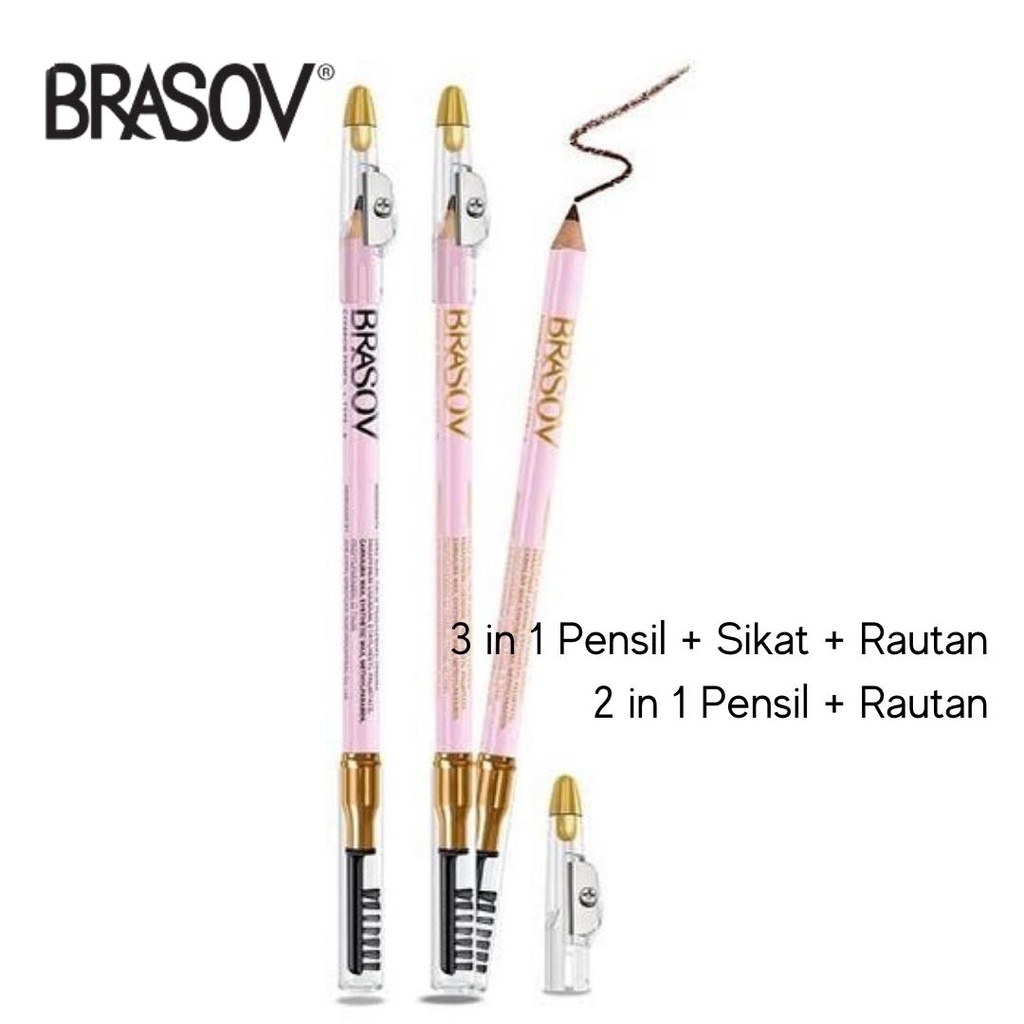 BRASOV Eyebrow Pencil 3 in 1 Pensil Alis + Sharperner + Brush | 2 in 1 + Rautan saja BPOM Original