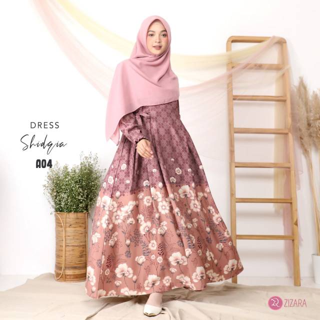 Gamis Shidqia Dress Kode A04 by Zizara Busui Syari Cantik Motif Batik Kawung Printing