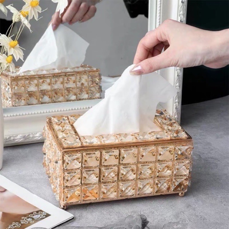 Luxury Crystal Tissue Box / Tempat Tissue Gold Crystal