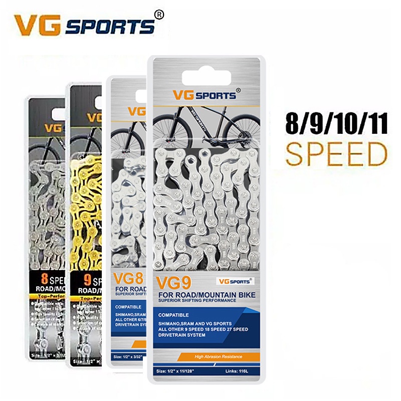 Rantai Sepeda VG SPORTS Half Hollow Silver 116 Links 8, 9, Speed MTB Roadbike (original vg sport)