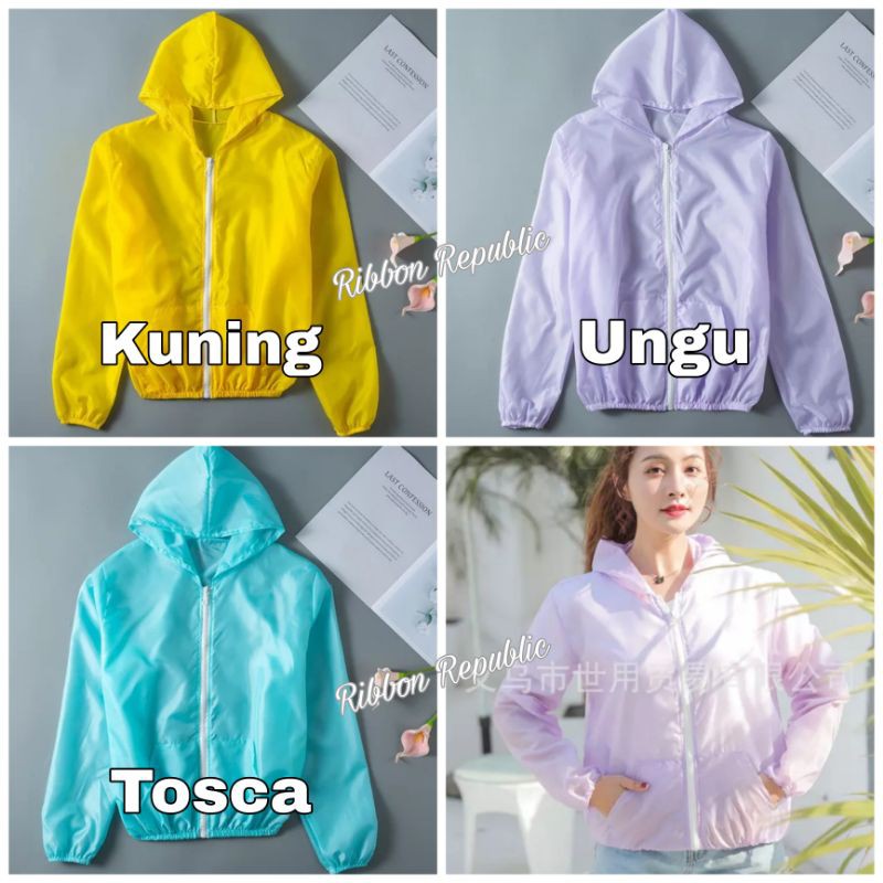 Jaket Wanita Trend Korea Anti UV Parasut Semi Transparan Woman Summer Sport Olahraga Casual Jacket-3