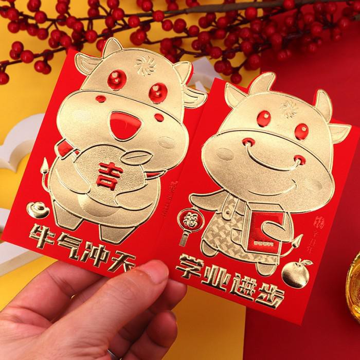 

1821 Angpao Imlek Kerbau Emas 3D isi 6 Ampao Merah Premium Kado Imlek