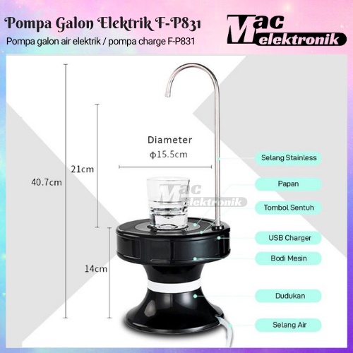 Pompa Galon Baki Elektrik F-P831 Cas-cas an atau Water Dispenser Electrik Pump Automatic