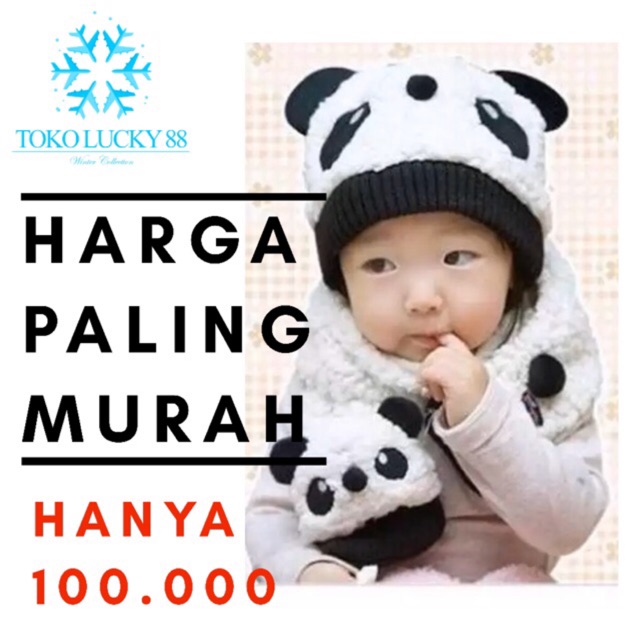 IMPORT Hat Scarf Panda Topi Syal Anak Rajut Wool Domba Musim Dingin